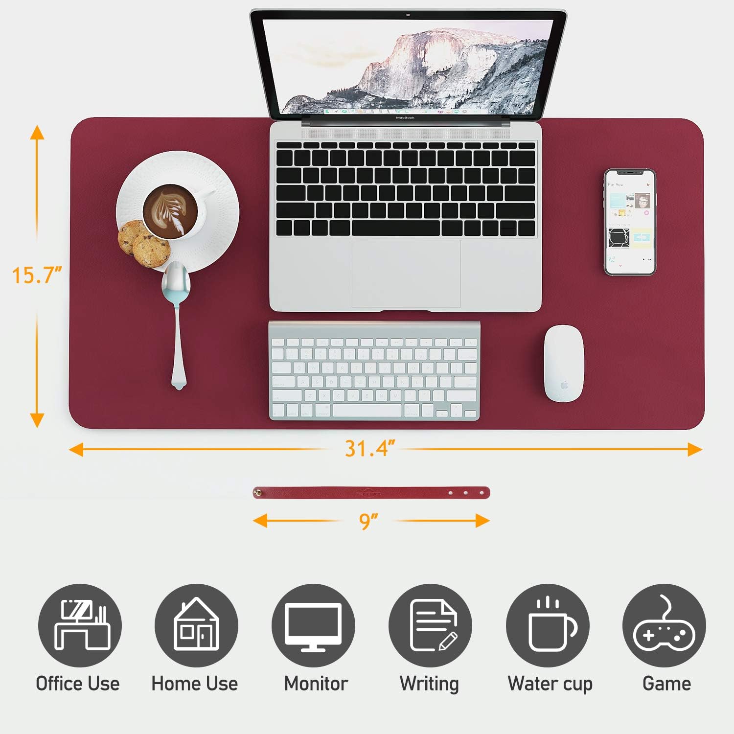 AMERIERGO Dual-Sided Desk Pad - 31.5 Inch x 15.7 Inch Desk Mat, PU Leather Waterproof Desk Cover Protector, Non-Slip Desk Writing Mat for Office & Home : Office Products