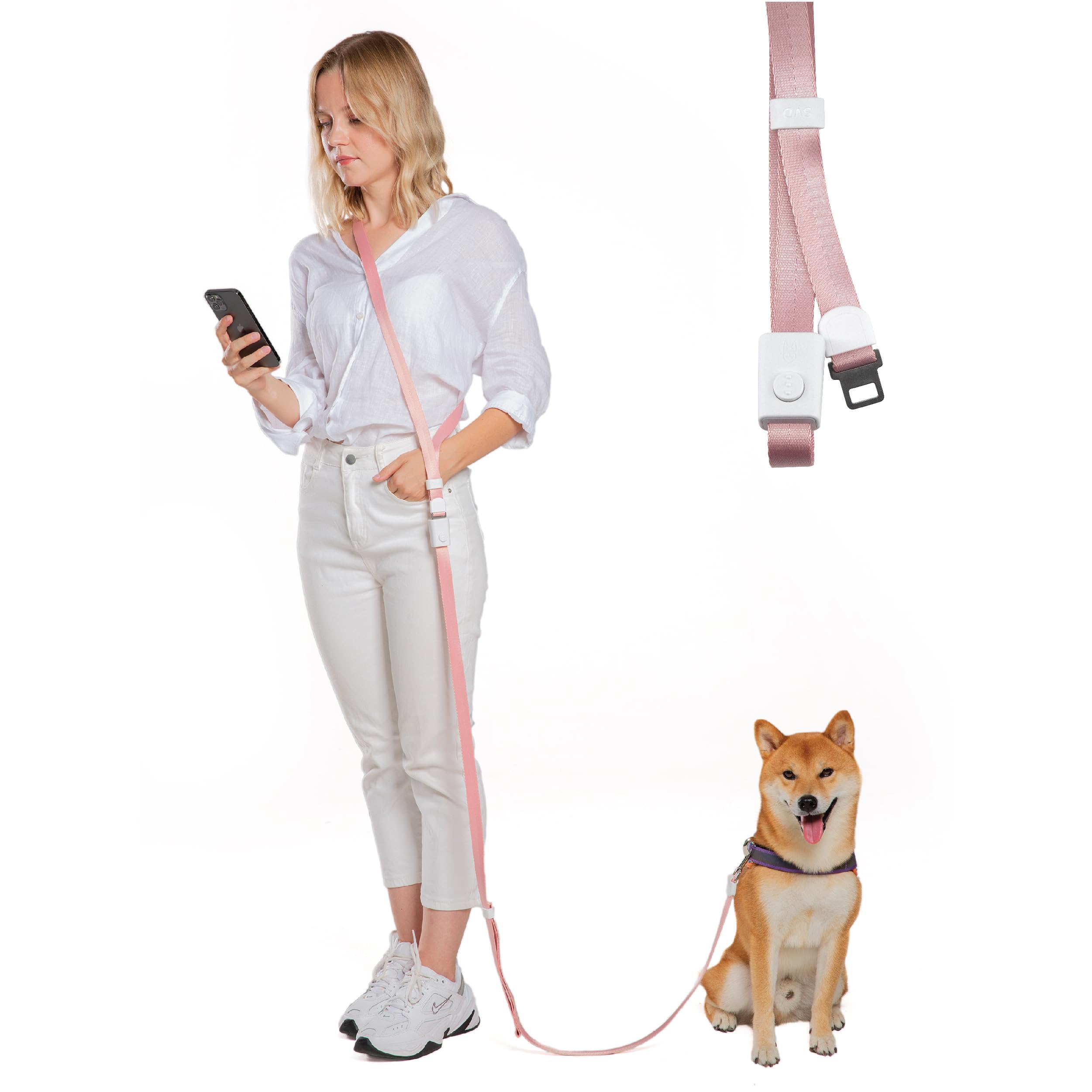 SVD.PET 4-in-1 Hands Free Dog Leash, Versatile Crossbody & Waist Dog Leash with Easy Release Buckle, 8 Feet Long, Pink