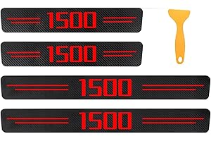 CHIYLE Door Sill Protectors for RAM 1500, Carbon Fiber Leather Front/Rear Door Sill Sticker for Dodge RAM 1500 Accessores 2012 2013 2014 2015 2016 2017 2018 2019 2020 2021 2022 2023 2024 2025(Red)