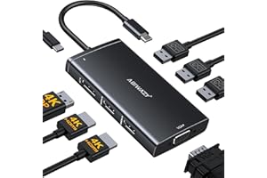 ABIWAZY USB C Docking Station Dual Monitor for HP Dell Lenovo Thinkpad Surface, 8 in 1 Computer Multiple Monitor Hub Adapter to Dual 4K HDMI,DisplayPort,VGA, 00W PD,3 USB for Windows Laptops(Black)