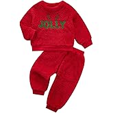 Luckrizyy Baby Girl Boy Christmas Outfit Santa Print Long Sleeve Sweatshirts Pants Sets Infant Toddler Winter Clothes 12M-5Y