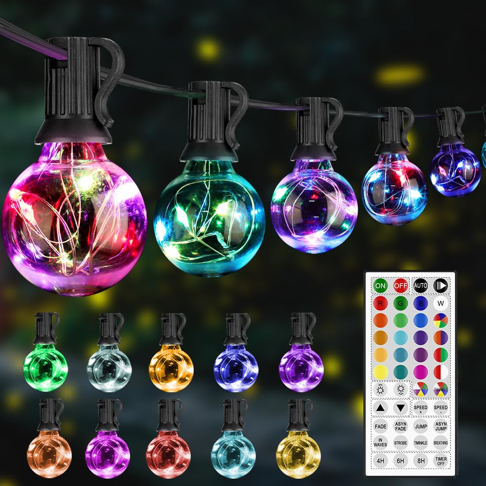 Photo 1 of 30FT LED Outdoor String Lights, G40 Globe Patio Lights with 24 Colors Color Changing and 128 Modes, Dimmable Waterproof Connectable Outdoor Light for Outside Backyard Porch Balcony Party Decoration