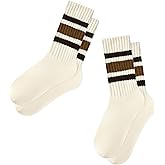 American Trends Retro Striped Crew Socks for Women Slouchy Athletic Calf Tube Socks Running Golf Tennis Volleyball Etc