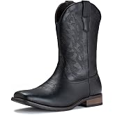 IUV Cowboy Boots For Men Square Toe Classic Western Boots | Wide Foot Embroidered Durable Slip on Boots