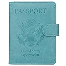 GDTK Leather Passport Holder Cover Case RFID Blocking Travel Wallet (Sky Blue #2)