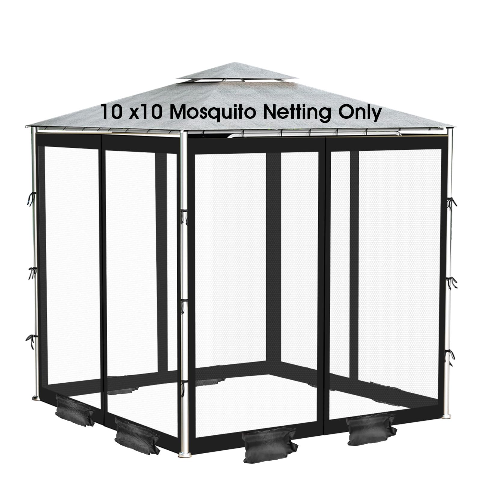 Photo 1 of ShowyLive 10x10 Patio Umbrella Mosquito Netting with Zipper 4 Doors & 8 Weight Bag - Adjustable Polyester Mesh Bug Screen for Outdoor Umbrellas, Garden, Patio Tables (Black)