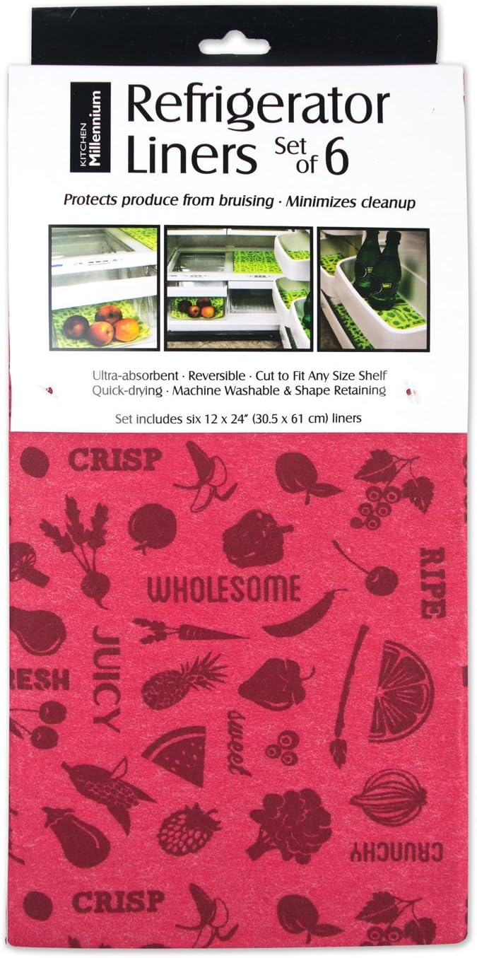 DII Fridge Liner Collection Non-Adhesive, Cut to Fit, 12x24, Red Veggies, 6 Piece