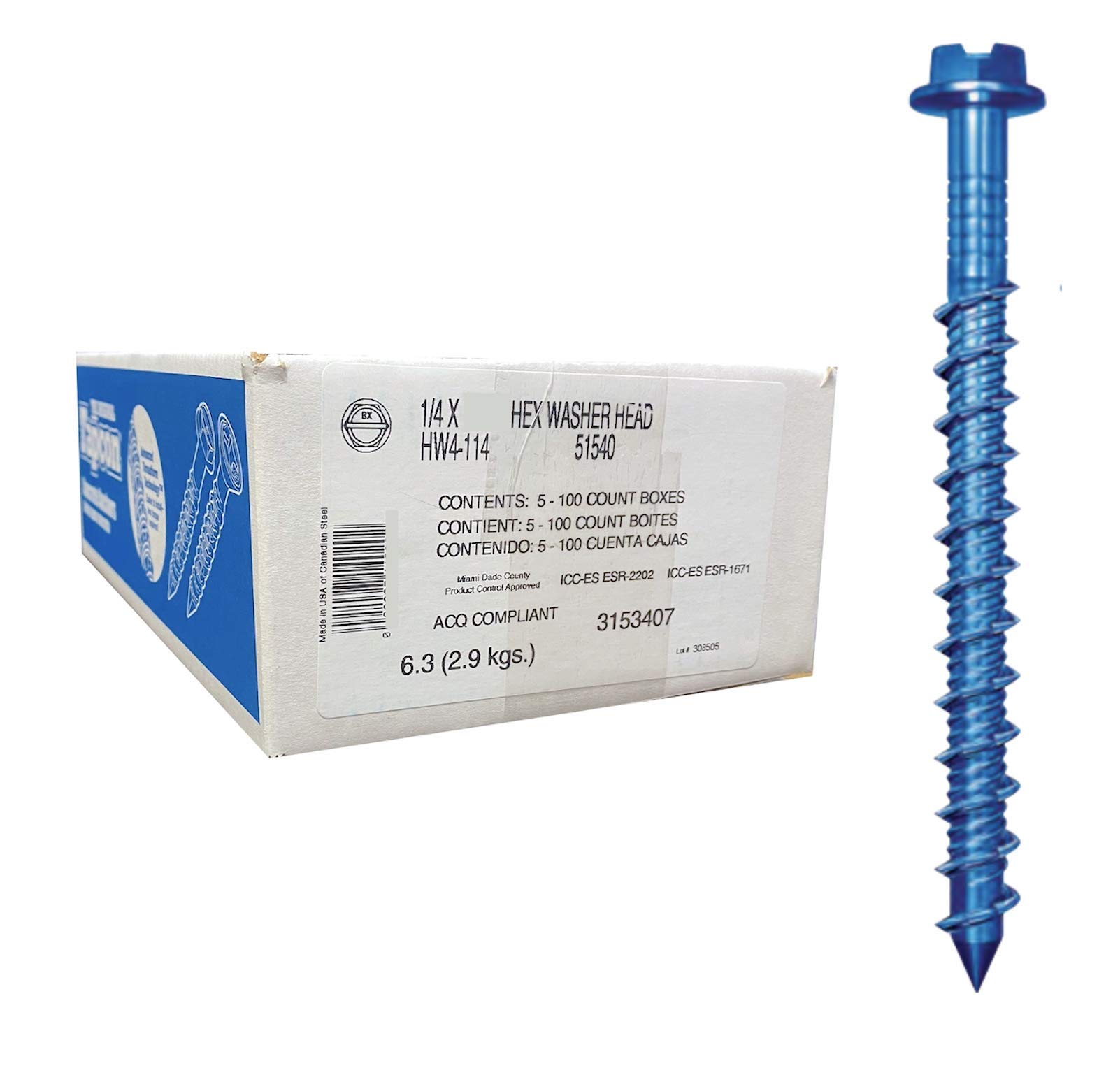 ITW Red Head 1/4" x 2-3/4" Tapcon, HW4-234 Hex Head Concrete Screw for Anchoring to Masonry, Block or Brick (500 per Case)