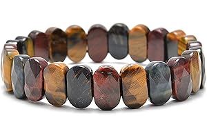 JM Design Mix Color Tiger Eye Faceted Oval Bracelet Bangle Size 8x14mm 7.5 inches Long