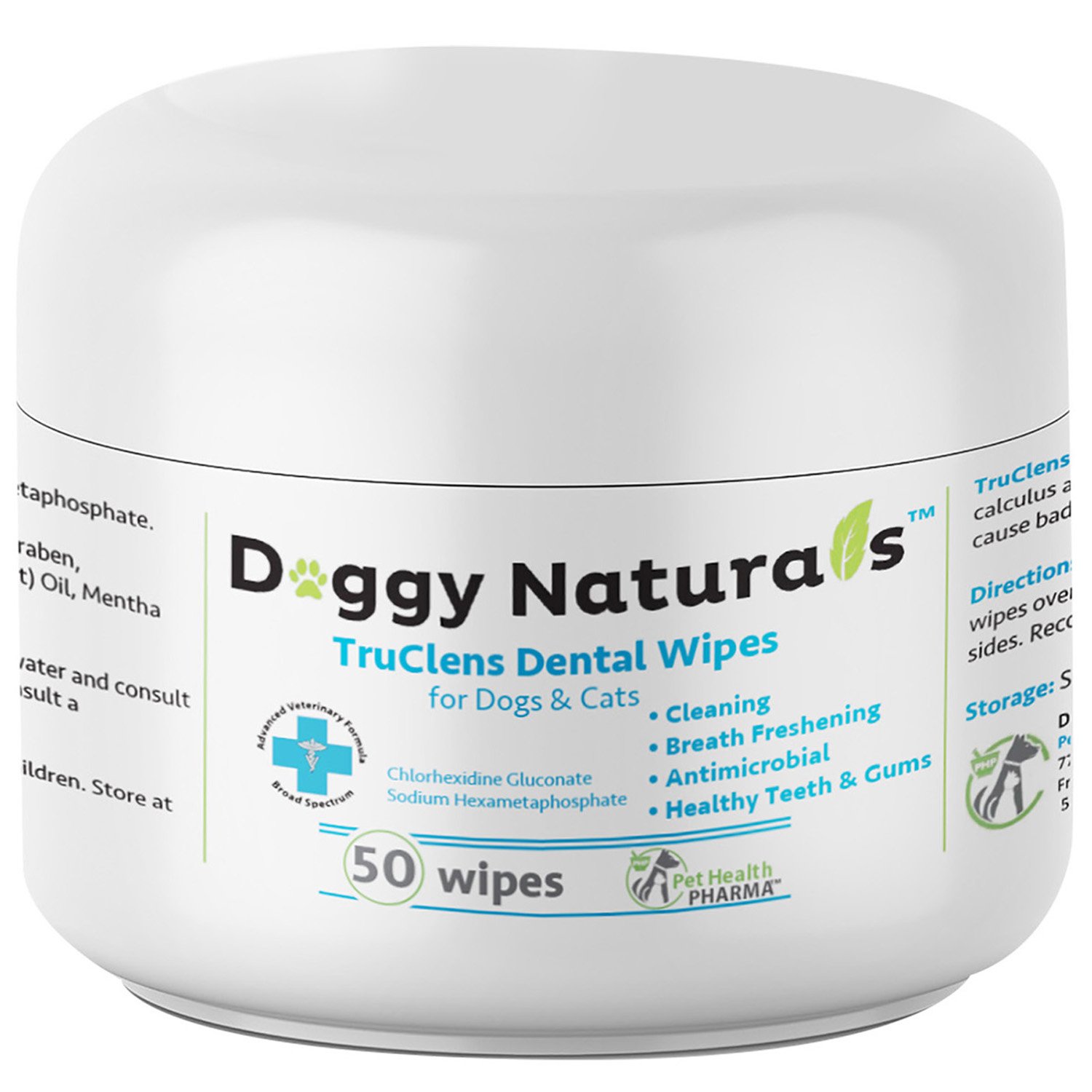 Dental Wipes for Dogs and Cats with Chlorhexidine and Sodium Hexametaphosphate That Helps Remove Plaque Tartar Buildup Calculus, Bad Breath,Tooth Decay & Gingivitis (50 Wipe) Made in USA TruClens