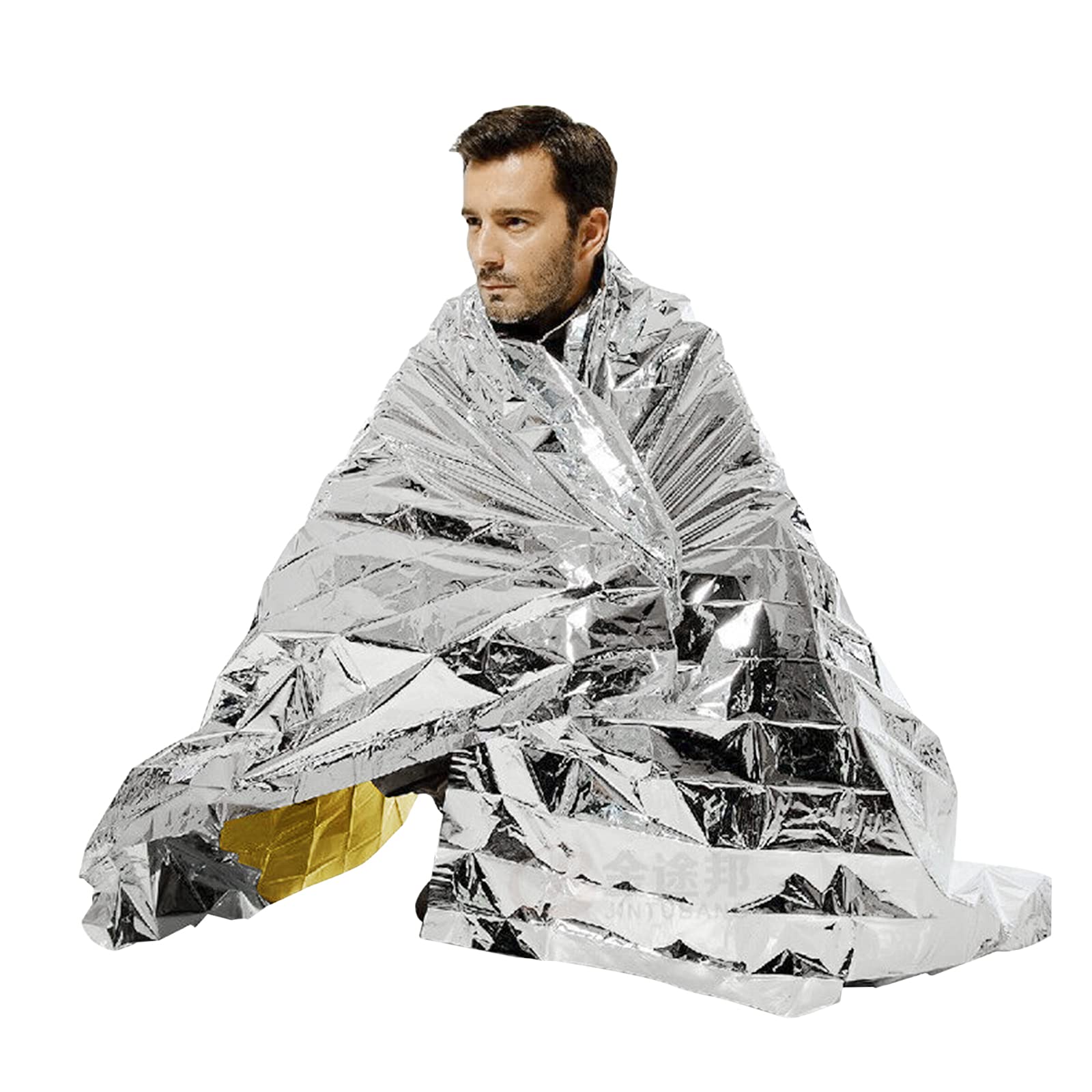 FakeFace 5 Pcs Emergency Blankets Rescue Insulation Curtain Lightweight Reflective First Aid Foil Blanket for Outdoors Survival Rescue Camping Marathon Hiking First Aid 160X210CM