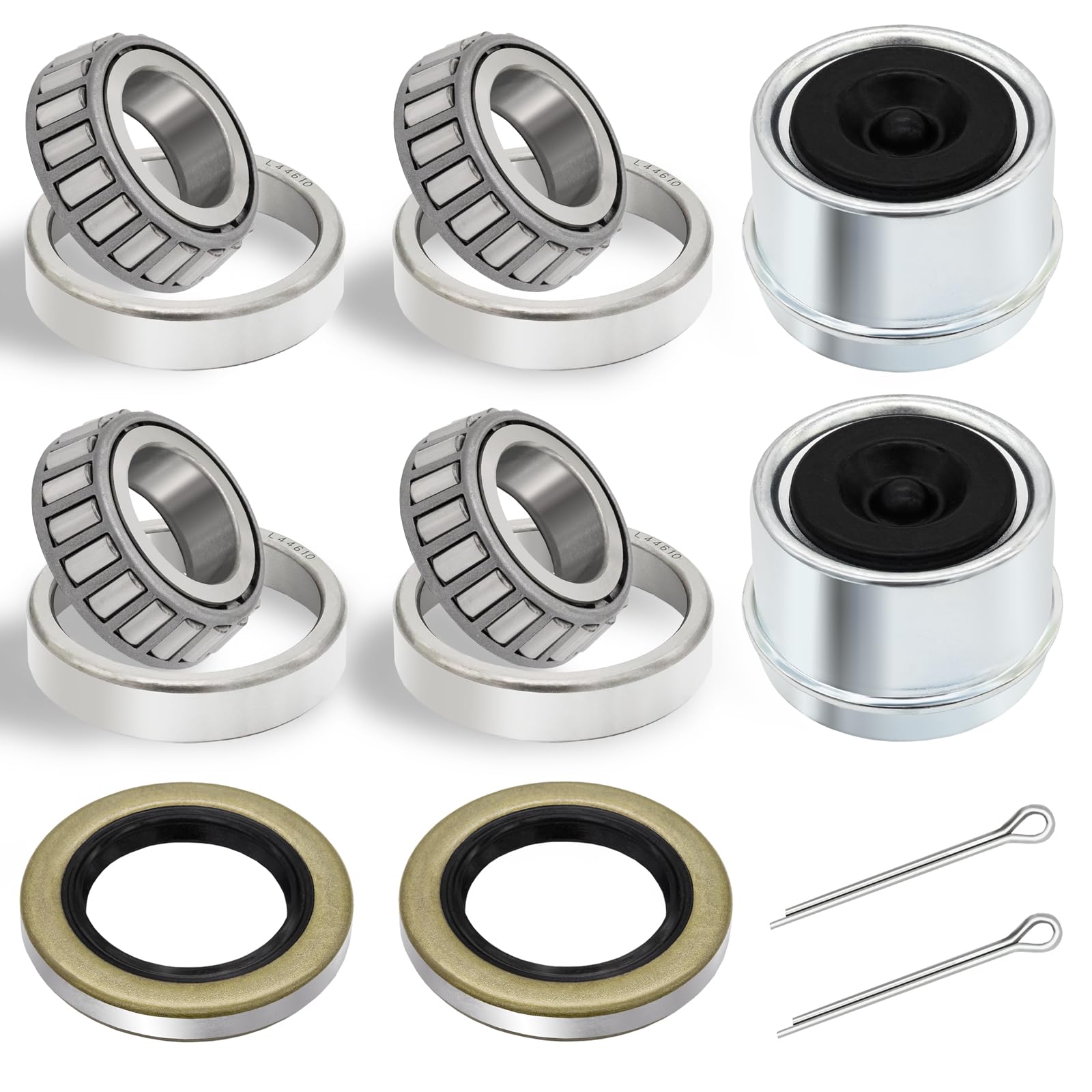 Photo 1 of 2 Sets 2000-2200lb Trailer Bearing Kit, L44643/L44610 Bearing Kits with 12192TB Grease Seals, 1.98" Dust Caps and Cotter Pins for 1'' Axles Trailer Wheel Hub