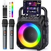 Karaoke Machine, Portable Bluetooth Speaker with 2 Wireless Mics for Adults & Kids with LED Lights, Bass/Treble Adjustment, PA System Supports USB/TF/FM/AUX/TWS for Party Home System Packages