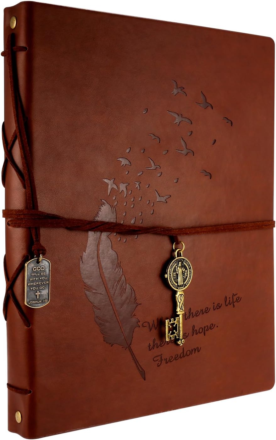 Rymall Album Scrapbook Photo Album, DIY Vintage PU Leather Scrapbook Keychain Refillable Memory Book Guest Book, Birthday Graduation Gifts Wedding Anniversary Present for Women Girls - (Brown)