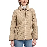 Michael Kors Womens Diamond Quilted Jacket for Women, Stylish Lightweight Jacket with Trim Detail, Khaki, Medium