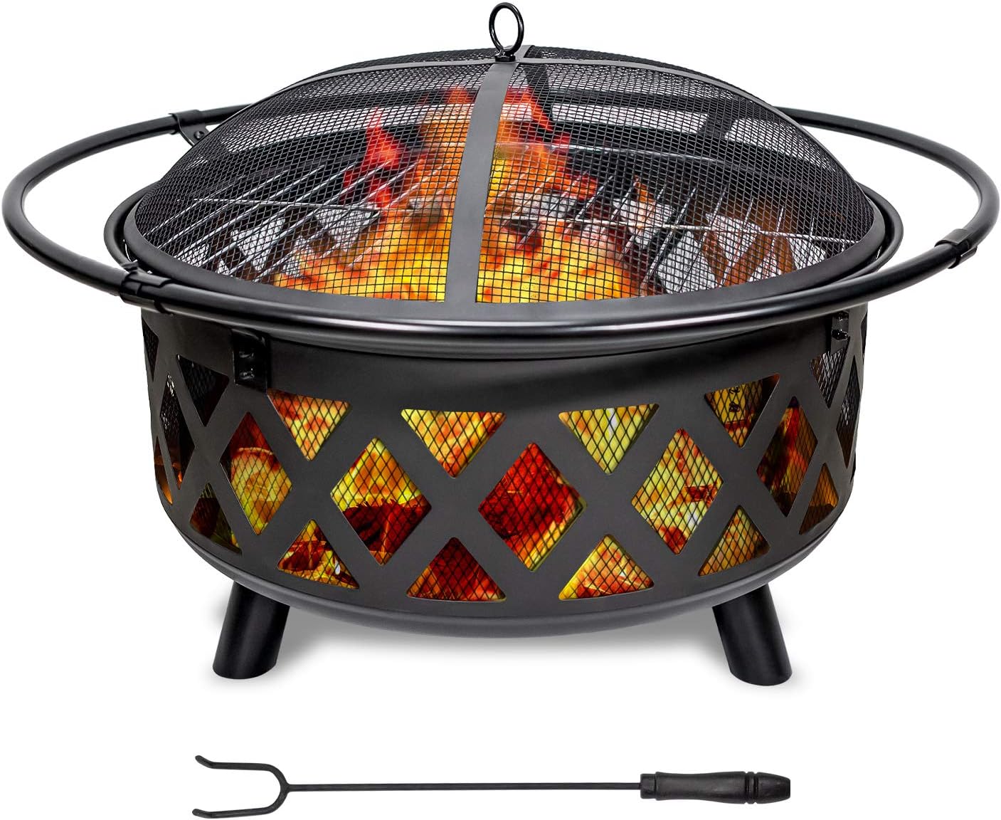 Cisvio Outdoor Fire Pit 30in Wood Burning Steel Grill Firepit with Spark Screen Cover, Poker, Grill and Waterproof Cover for Patio Bonfire Backy : Garden & Outdoor