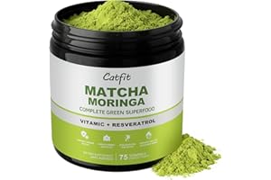 CATFIT Matcha Powder – Superfood Blend with Moringa & Green Tea & Resveratrol, Energy & Focus Support, Immune & Antioxidant Defense, Vegan, Gluten-Free, 8oz