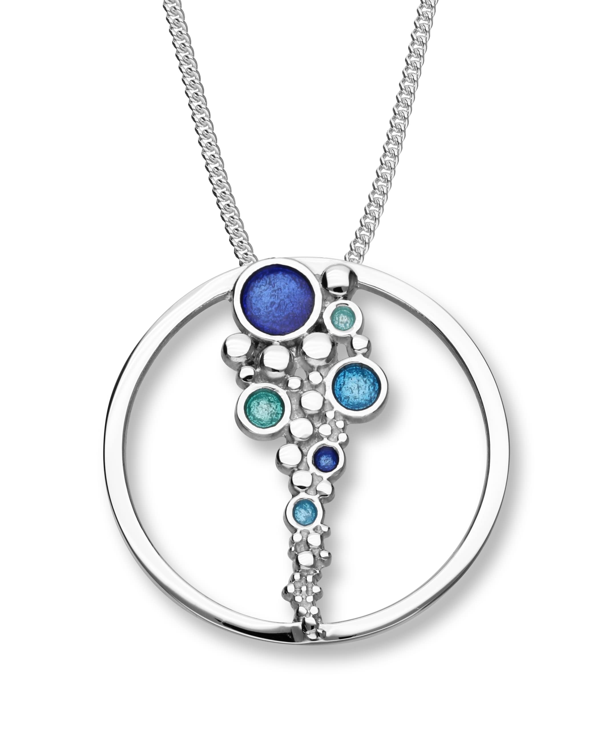 ORTAK ® 925 Sterling Silver Handmade Pendant Necklace Seafoam Inspired Design Dröfn Collection Hot Glass Hand Enamel In Ultramarine And FP Green Colourways Fine Jewellery Made in Scotland (Orb)