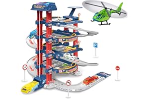 UNIH City Ultimate Garage Toys for Boys, Tower Toy Cars Garage with Electric Elevator, Race Car Track Toys for 5+ Year Old Boys