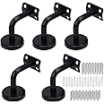 LOEQIAN 5 Pack Black Stainless Steel Handrail Brackets, Heavy Duty Staircase Handrail Mounting Holders with Screws