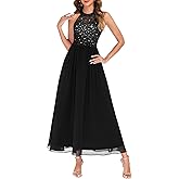 Wedtrend Women's Sparkly Sequin Dresses, Halter Long Formal Dress Floral Lace Prom Dress