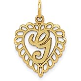 10k Yellow Gold Heart Pendant with Scripted Letter G, Lace Border Design, Dainty Monogram Charm Necklace for Women, Fine Jewelry Initial Necklace, Real Gold Letter Pendant for Everyday Wear