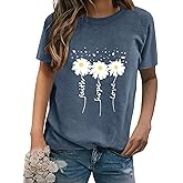 EADINVE Women Crewneck Daisy Print Short Sleeve T-Shirts Summer Faith-Hope-Love Tees Loose Fit Graphic Tops 2026