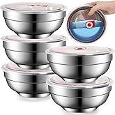 Pumtus 5 Packs 304 Stainless Steel Bowls, 31 OZ Double Walled Bowl with Airtight Lid, Leakproof Insulated Ice Cream Cereal Bowls, Lightweight Unbreakable Metal Serving Bowl for Soup Noodle Rice Snack