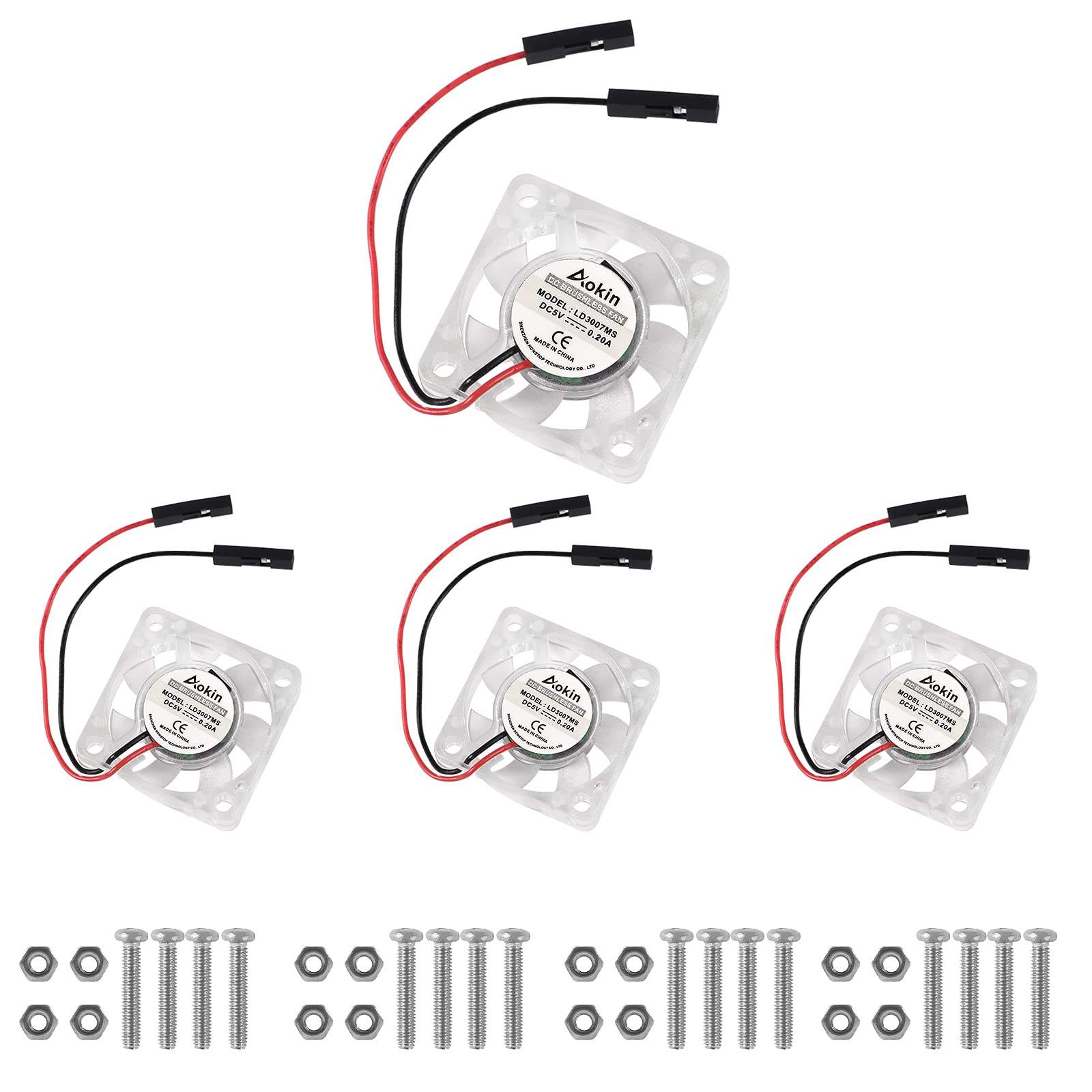4 pcs Mini Cooling Fan for Raspberry Pi, Dealikee Brushless 3.3V 5V DC Quiet Fan 30x30x7mm Heatsink Cooler Fan for Raspberry Pi 5 4 Model B, 3 B+, Pi 3, Pi 2, Pi 1 B+, RetroFlag NESPI Case