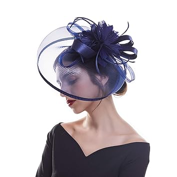 navy and white fascinator hat