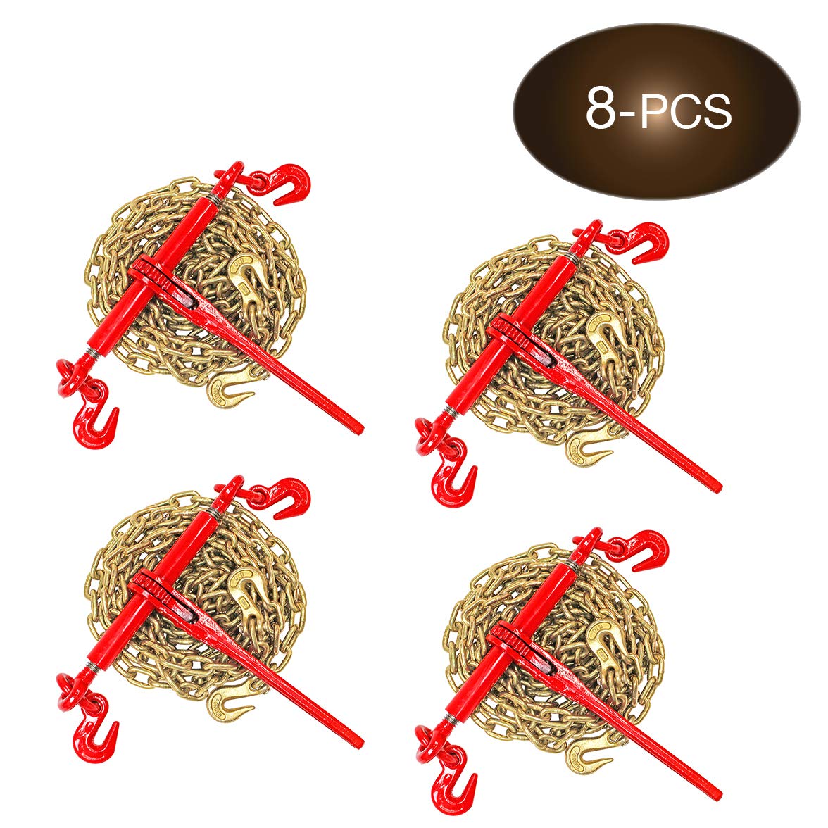 DC Cargo Mall 5/16” Grade 70 Chain and Load Binder Kit | Includes (4) Binders and (4) Chains | 4,700 lbs. Safe Working Load