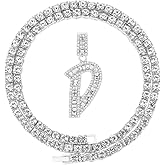 HH Bling Silver Gold Iced Out Baguette Initial Letter Necklaces for Men Women, Big Cz Diamond Capital Letter Pendant A-Z with Rope Tennis Chains