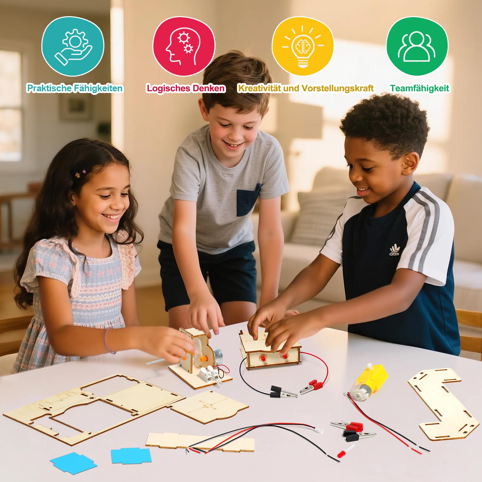 Experimente für Kinder ab 8 9 10 11 12 13 14, Elektronik Baukasten, Experimentierkasten, Elektro Baukasten für Kind, Holz Bausatz Kinder Spielzeug Geschenke ab 8 9 10 11 12 13 14 Jahre Jungen 4