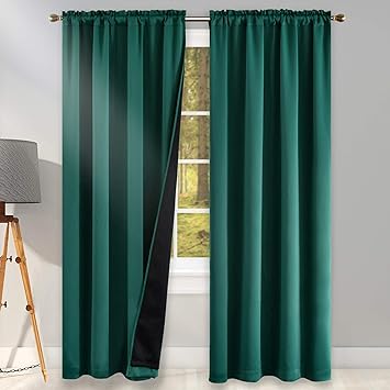 Amazon ロッドポケット付き100 ブラックアウトエメラルドグリーンカーテン ノイズ低減ドレープ ブラック裏地 フル遮光ドレープカーテン 一泊シフト作業者用 長さ42 X 84インチ パネル2枚 インテリア オンライン通販