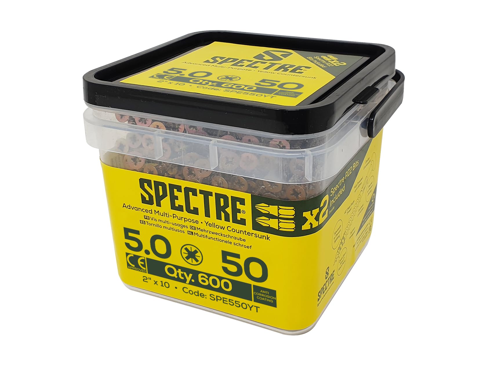 F/FIX SPECTRE WOODSCREW 5.0X50 YELLOW TUB 600