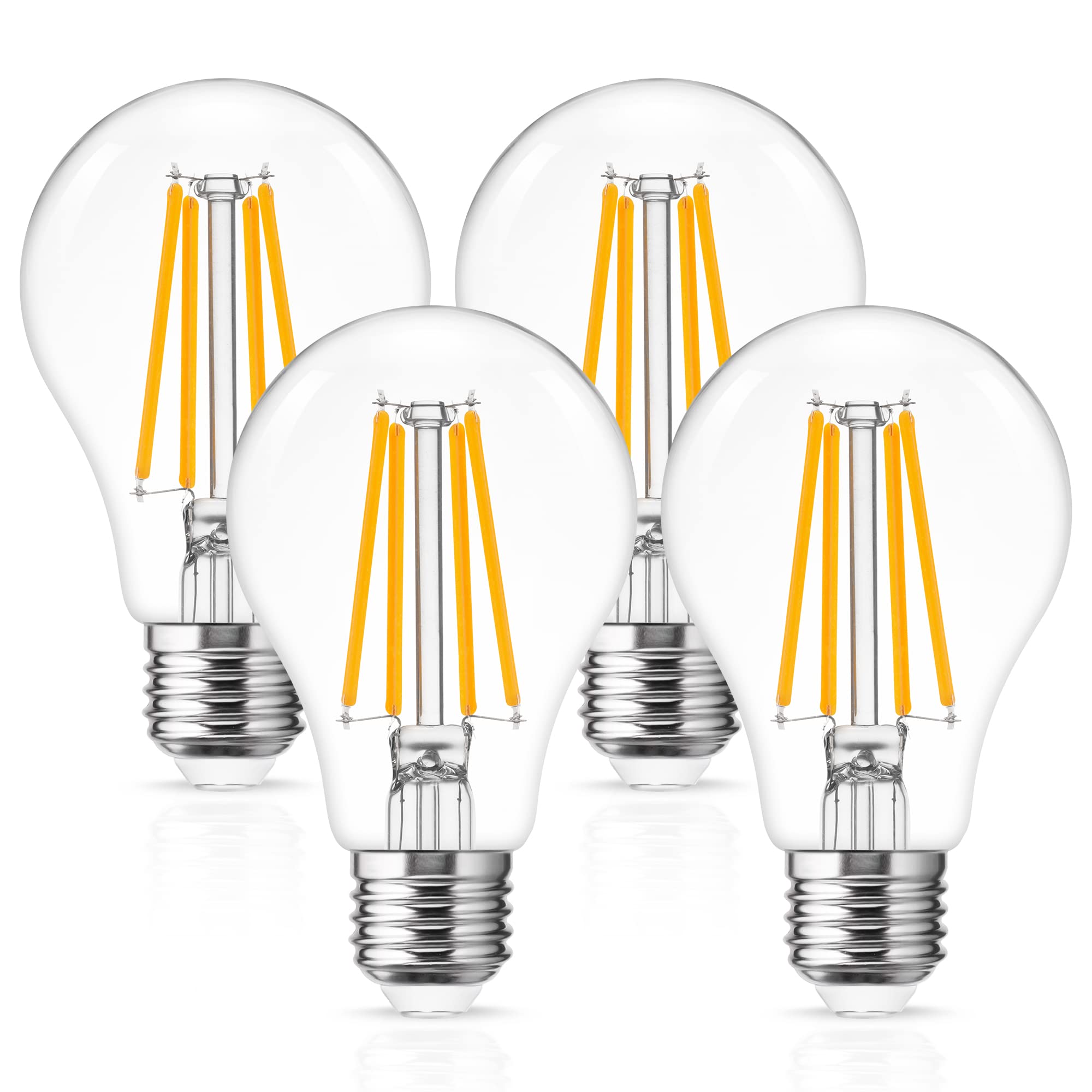 AOYISO E27 Vintage Light Bulbs Led Filament Bulb, 8W 800LM(60W Equivalent), 2700K Warm White, Retro Style E27 Edison Light Bulb E27 Led Bulbs for Lamps,Amber Glass Screw Lamp, Non Dimmable, 4 Pack