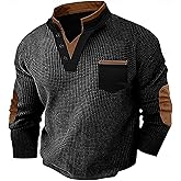 ZYXTIM Men's Waffle Knit Henley Shirts Fashion V Neck Long Sleeve Stand Collar Casual Polo Tops Muscle Pullover Sweatshirts