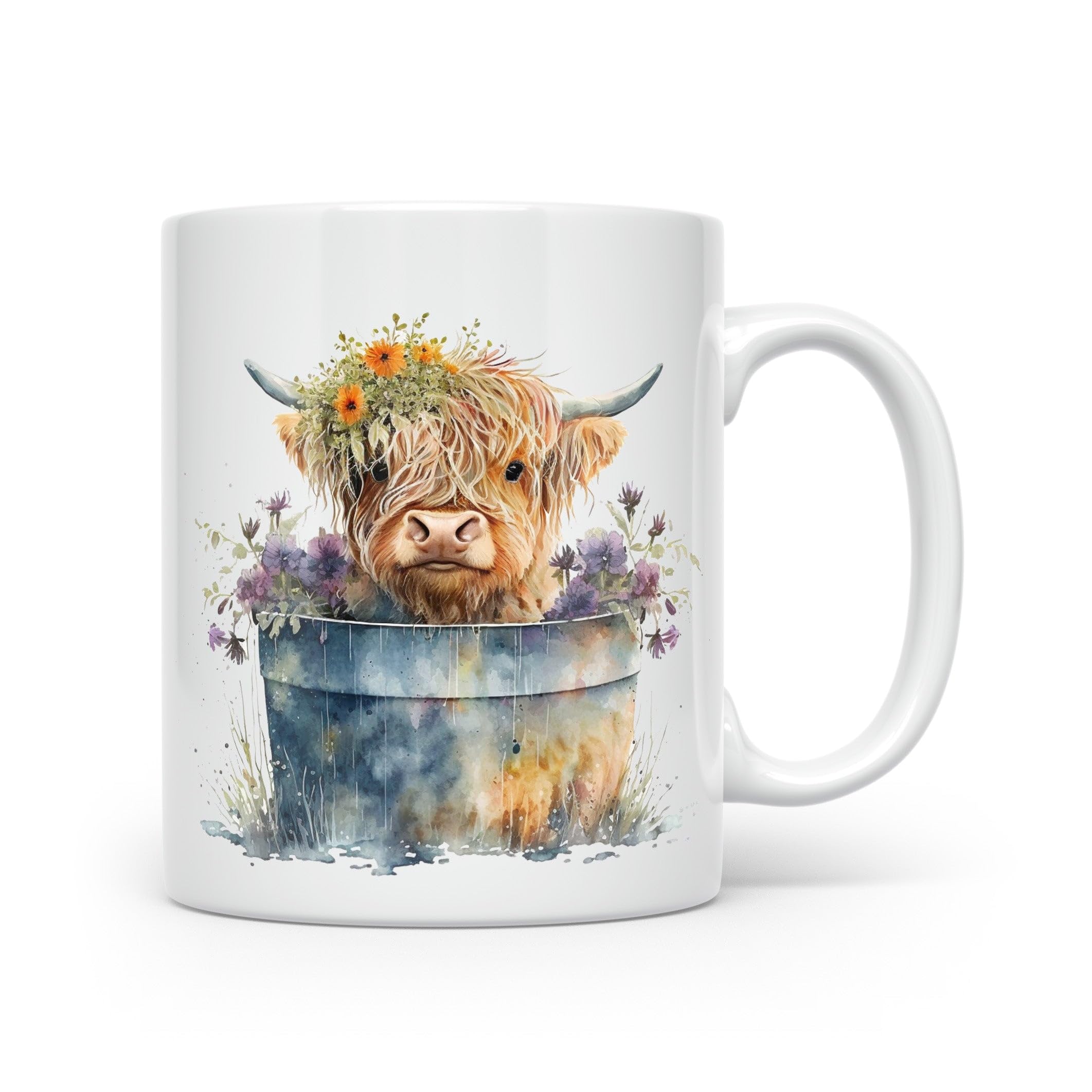 Anonymous Gifting Highland Cow Watercolour Print Mug - Beautiful Glossy Printed Mug Cow 3