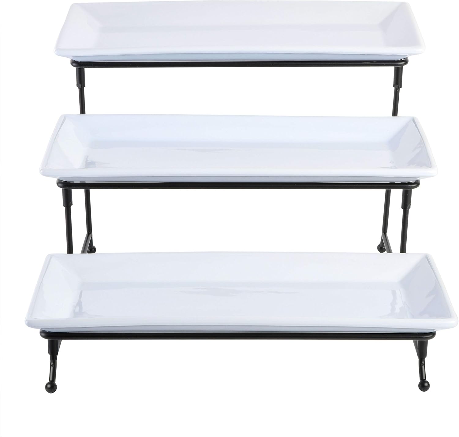 Gibson Elite Gracious Dining Dinnerware, 3-Tier Rectangle Plate Set with Metal Stand, White: Kitchen & Dining