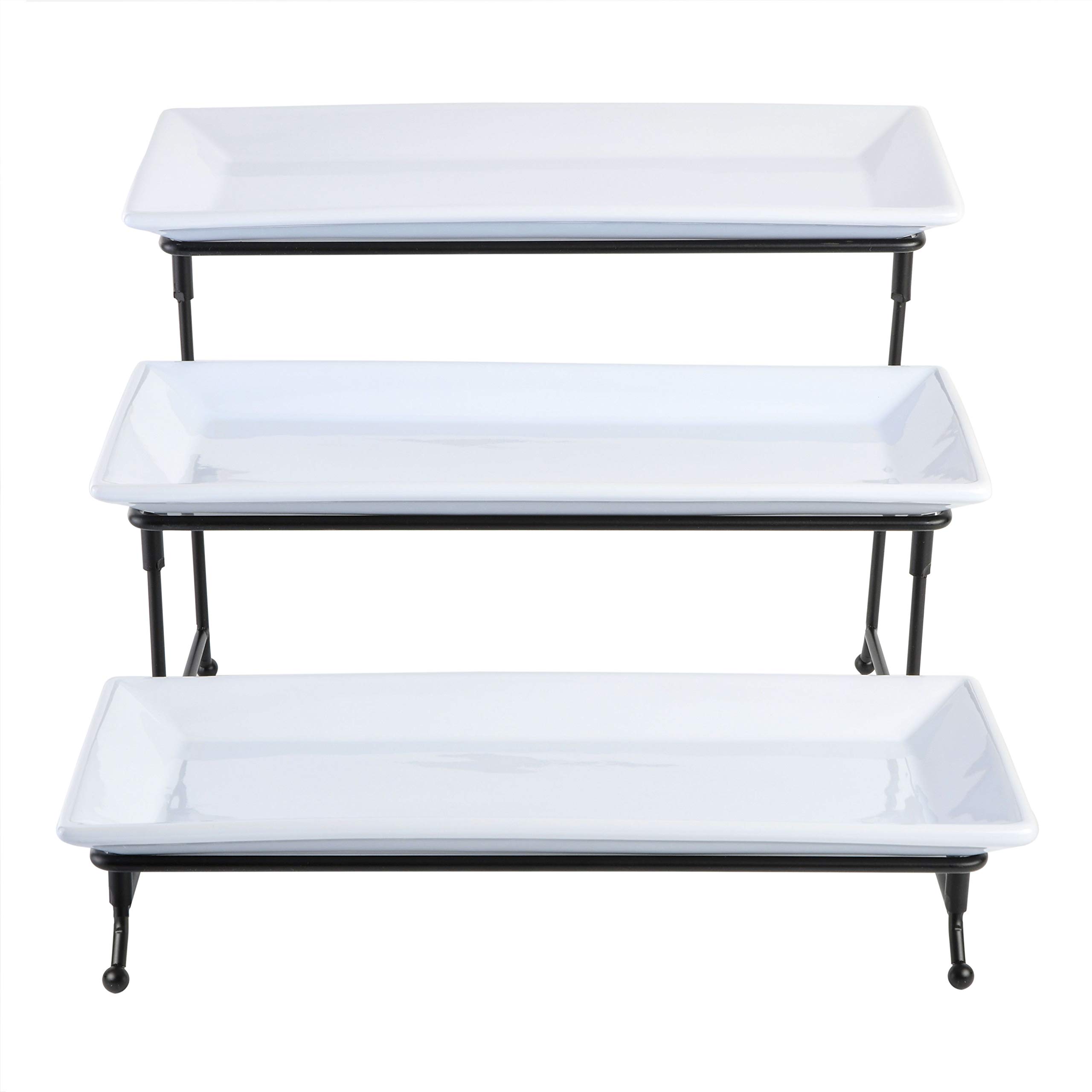 Gibson Elite Gracious Dining 3-Tier Serving Display Stand, Rectangular White Porcelain Plates, Tiered Serving Display - Elegant Food Presentation Display for Parties, Catering, Entertaining Events