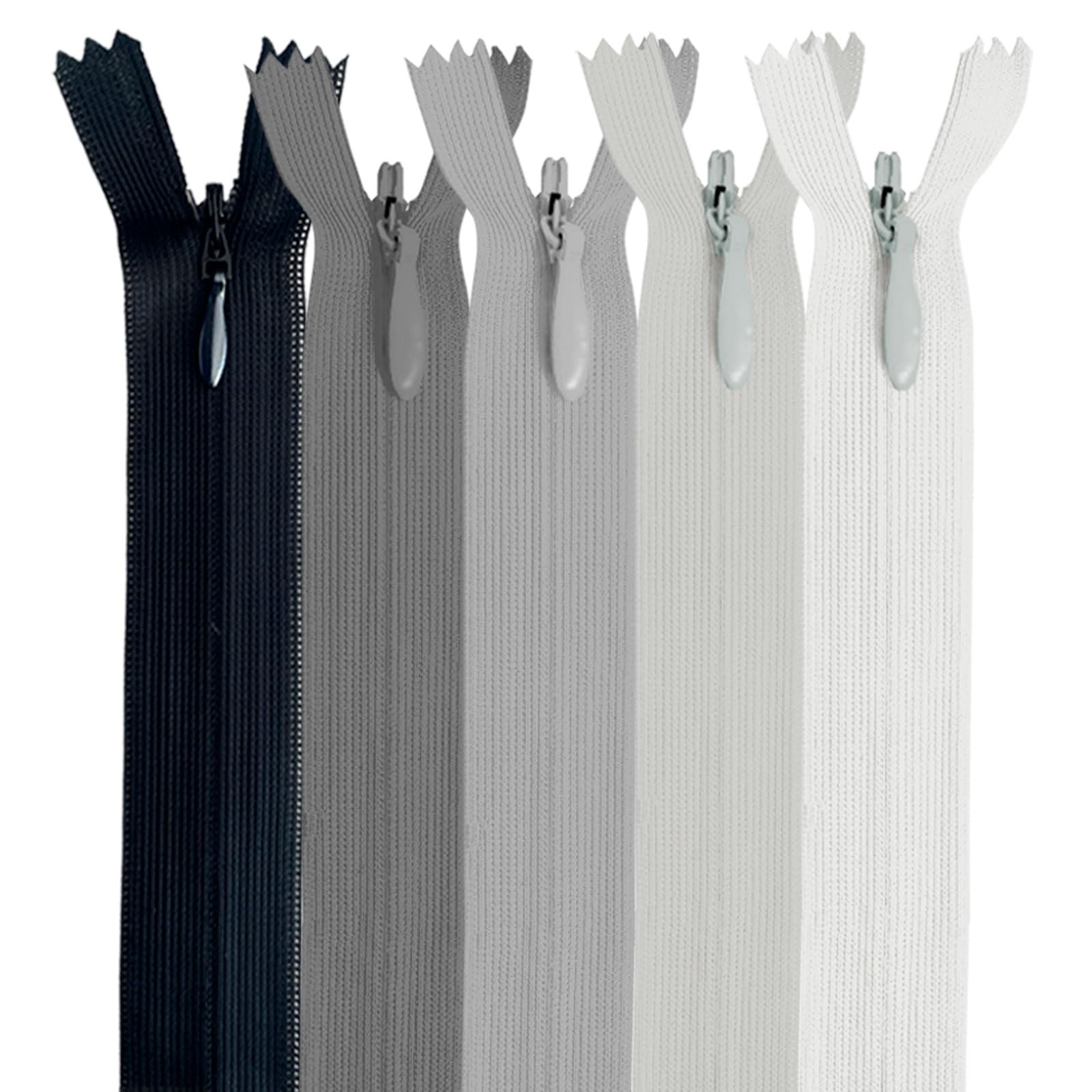 MARARDI [Pack 5] Invisible Zippers [Grey] Nylon [50 cm] Zippers for Sewing and Crafts for Clothing, Clothing, Sewing Bags, Cotton Fabric with Metal Closure