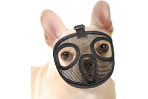 Bpawser Short Snout Dog Muzzle Adjustable Breathable Mesh Bulldog Muzzle for Biting Chewing Barking Training Dog Mask Black (S)
