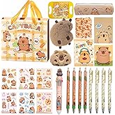 24Pcs Capybara Stationery Set, Back to School Supplies, Capybara Keychains, Stickers, labyrinth, Pencil Case, Ballpens, Notebooks, Kawaii Birthday Party fovors for Girls Boys, Perfect Easter Gifts