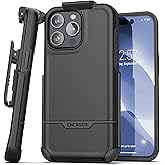 Protective Belt Case Designed for iPhone 15 Pro with Holster Clip [Rebel Series] Shockproof Heavy Duty Cover with Phone Holder (Black)