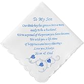 PACGOTH Wedding Handkerchiefs Something Blue for Bride Embroidered Handkerchief Gift for Bride Groom from Mother Father