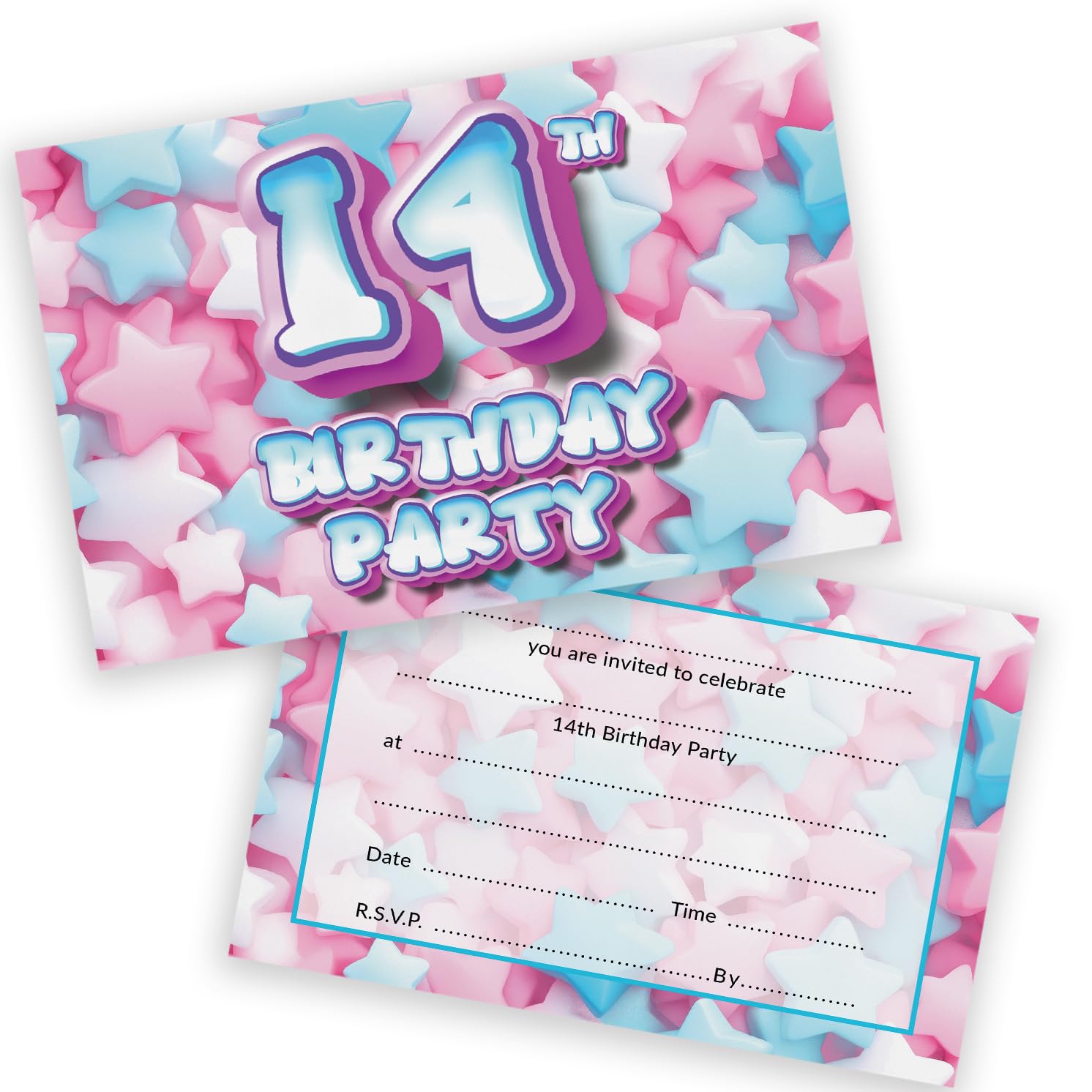 14th Birthday Party Invitations Kids - Sweet Marshmallow 28 Pack - Childrens Birthday Invitations for Boys/Girls A6 Bday Party Invites Invitation Cards with Folding Envelopes