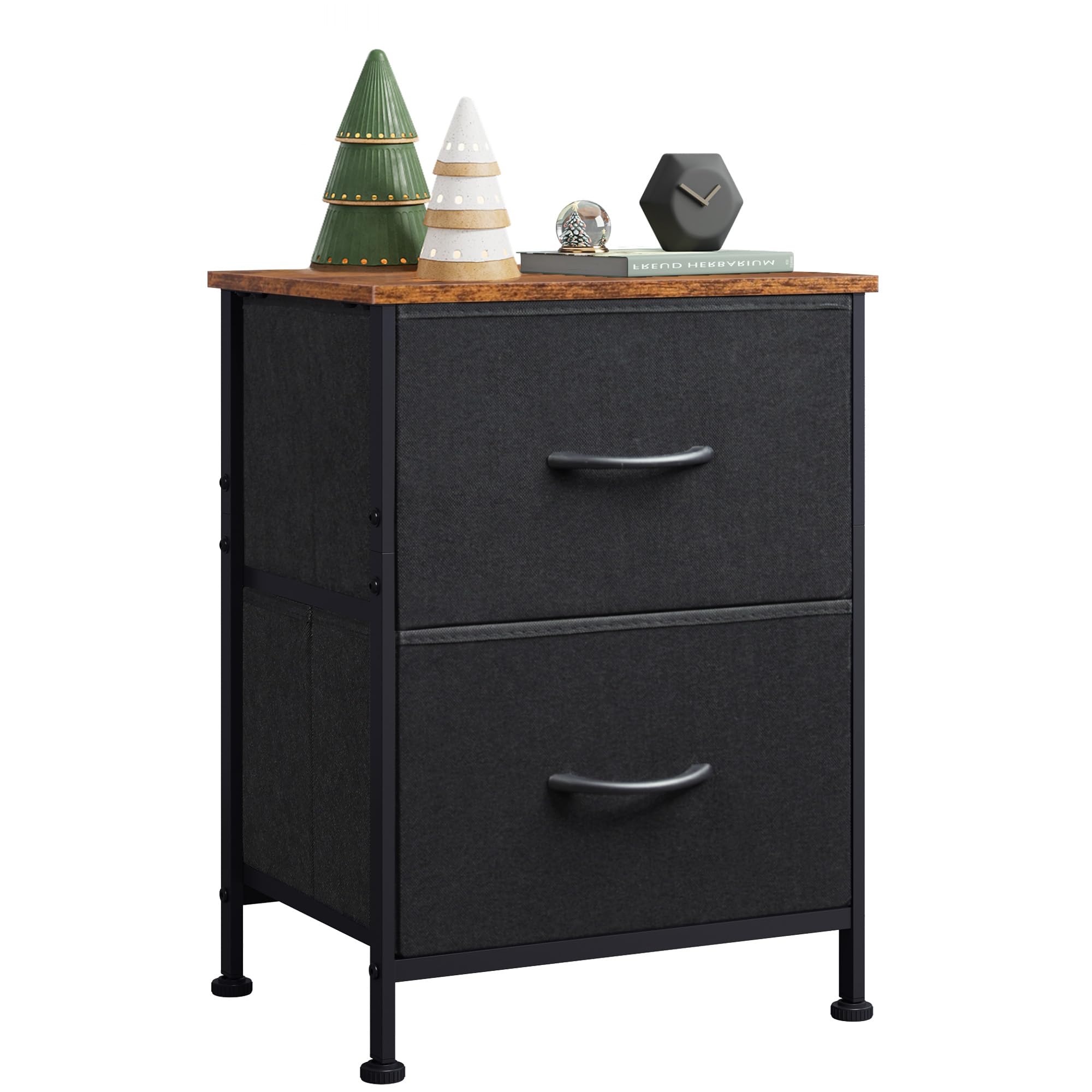 Photo 1 of WLIVE Nightstand, 2 Drawer Dresser for Bedroom, Small Dresser with 2 Drawers, Bedside Furniture, Night Stand, End Table with Fabric Bins for Bedroom, Closet, Entryway, Black and Rustic Brown