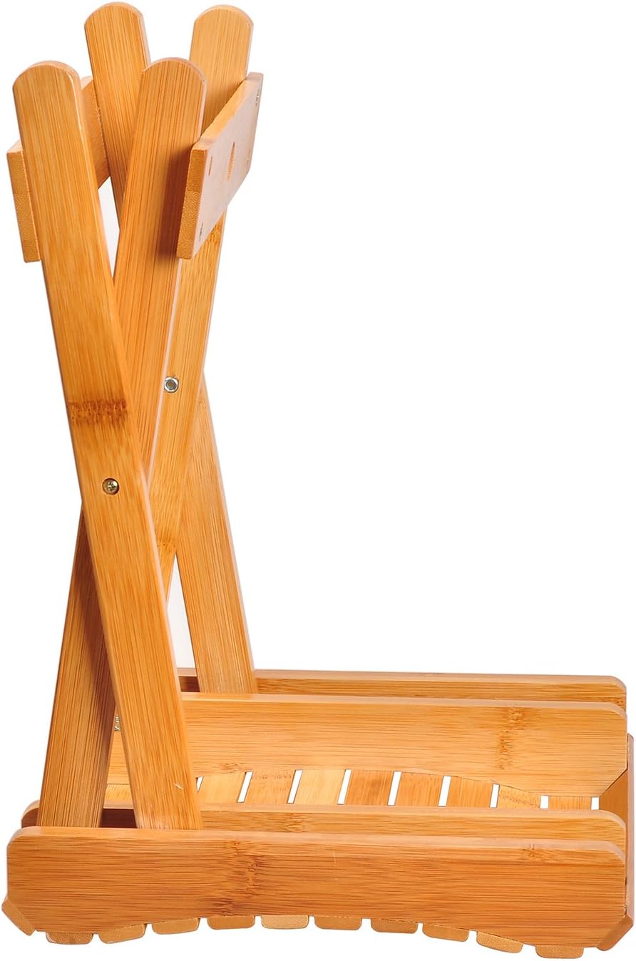 Ecrocy Bamboo Folding Stool for Shaving & Shower Foot Rest - Fully Assembled - 12" Height: Furniture & Decor