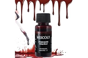 MEICOLY Fake Blood Washable,Edible Stage Blood,0.5 oz Realistic Drips Sticky Fake Blood with Brush,Safe for Mouth,Nosebleed,Halloween,Cosplay,Fake Wound Cut Bites Scar SFX Makeup Special Effects,Dark