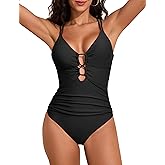 Firpearl Underwire One Piece Swimsuits for Women Sexy Cutout Monokini Ruched Tummy Control Bathing Suits Cross Back Swimwear